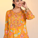 Front view of the top of Yellow Zoya Punch Printed Co-ord Set