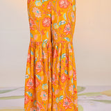 Front view of the Yellow Zoya Punch Printed Co-ord Set's bottom