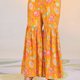 Side view of the Yellow Zoya Punch Printed Co-ord Set's bottom