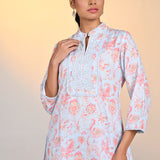 Roshna Airforce Blue Printed Cotton Linen Kurta Set For Women