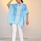 Nyasia Turquoise Printed Georgette Kaftan for Women