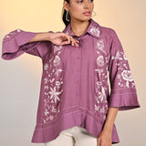 Laira Pink Embroidered Tencel Top for Women