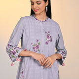 Zaheen Lavender Embroidered Cotton Jacquard Tunic for Women