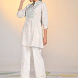 Umang Cream with Blue Embroidered Schiffli
Indo-Western Dress for Women