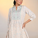 Umang Cream with Blue Embroidered Schiffli
Indo-Western Dress for Women