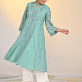 Fariha Carnation Green Embroidered Raschel
Net Dress for Women