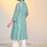 Fariha Carnation Green Embroidered Raschel
Net Dress for Women