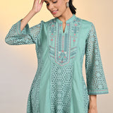 Fariha Carnation Green Embroidered Raschel
Net Dress for Women