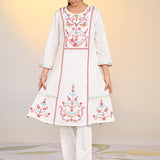 Nida Ivory Embroidered Crinkled Viscose Georgette Embroidered Kurta for Women