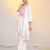 Nida Ivory Embroidered Crinkled Viscose Georgette Embroidered Kurta for Women