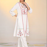 Nida Ivory Embroidered Crinkled Viscose Georgette Embroidered Kurta for Women