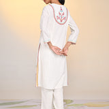 Nida Ivory Embroidered Crinkled Viscose Georgette Embroidered Kurta for Women