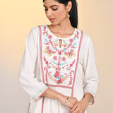 Nida Ivory Embroidered Crinkled Viscose Georgette Embroidered Kurta for Women