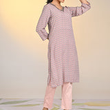 Right side view of Nadia Light Grey Printed V-Neck Kurta