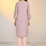 Back view of Nadia Light Grey Printed V-Neck Kurta