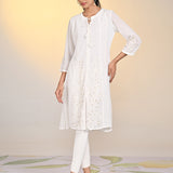 Misha Ivory Embroidered Long A-line Kurta Set for Women