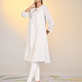 Misha Ivory Embroidered Long A-line Kurta Set for Women