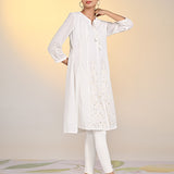 Misha Ivory Embroidered Long A-line Kurta Set for Women