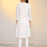 Misha Ivory Embroidered Long A-line Kurta Set for Women