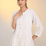 Misha Ivory Embroidered Long A-line Kurta Set for Women