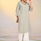 Nadia Light Green Printed V-Neck Kurta For Women