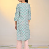 Nadia Sea Green Printed V-Neck Kurta For Women