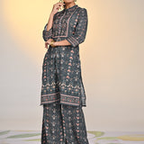 Sehra Black Printed Schiffli Tunic Set For Women