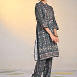 Sehra Black Printed Schiffli Tunic Set For Women