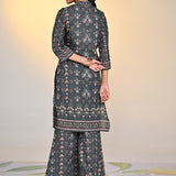 Sehra Black Printed Schiffli Tunic Set For Women