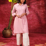 Kyla Basil Rose Pink Embroidered Cotton Linen Tunic for Women