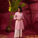 Kyla Basil Rose Pink Embroidered Cotton Linen Tunic for Women