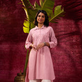 Kyla Basil Rose Pink Embroidered Cotton Linen Tunic for Women