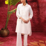 Kyla Basil Ivory Embroidered Cotton Linen Tunic for Women