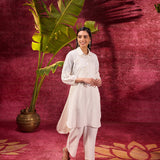 Kyla Basil Ivory Embroidered Cotton Linen Tunic for Women