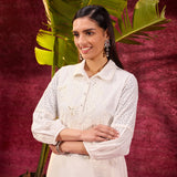 Kyla Basil Ivory Embroidered Cotton Linen Tunic for Women