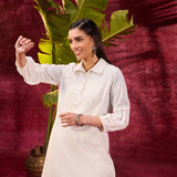 Kyla Basil Ivory Embroidered Cotton Linen Tunic for Women