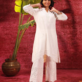 Inaya Ivory Embroidered Cotton Linen Slub Kurta for Women