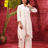 Inaya Ivory Embroidered Cotton Linen Slub Kurta for Women