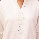 Inaya Ivory Embroidered Cotton Linen Slub Kurta for Women