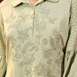 Kyla Basil Green Embroidered Cotton Linen Tunic for Women