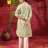 Kyla Basil Green Embroidered Cotton Linen Tunic for Women