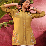 Hania Chartreuse Embroidered Cotton Silk Shirt for Women