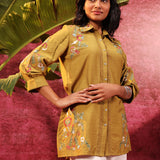 Hania Chartreuse Embroidered Cotton Silk Shirt for Women