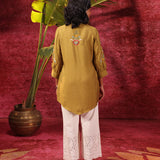 Hania Chartreuse Embroidered Cotton Silk Shirt for Women