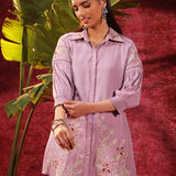 Suhani Lavender Embroidered Viscose Satin Tunic for Women