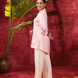 Hania Light Pink Embroidered Cotton Silk Shirt for Women