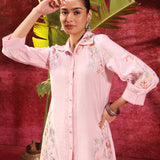 Hania Light Pink Embroidered Cotton Silk Shirt for Women