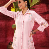 Hania Light Pink Embroidered Cotton Silk Shirt for Women