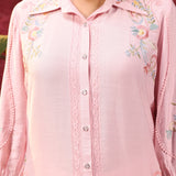 Hania Light Pink Embroidered Cotton Silk Shirt for Women