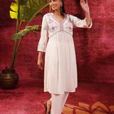 Rose Bud Ivory Embroidered Cotton Jacquard Designer Kurta Set for Women